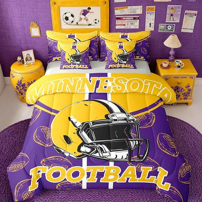 Feelyou Football Comforter Set with Sheets 7 Piece Twin Size Ball Games Bedding Set for Kids Boys Girls Rugby Bed in a Bag City of Footballs Room Decor Rugby Sports Soft Lightweight