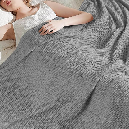 Tex Trend Waffle Blanket – 100% Cotton Blankets Queen Size – Breathable and Soft for Christmas – Suitable for Bed Layering, Sofa - Light Grey (90”x90”)