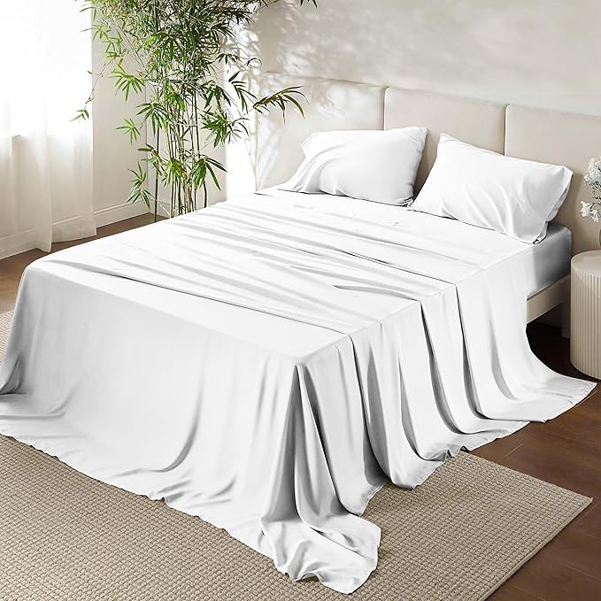 URBANHUT 100% Egyptian Cotton Sheets - 1000 Thread Count Twin White Sheet Set (3Pc), Long Staple Cotton Sheets, All Season Sateen Weave, Luxury Hotel Twin Bedsheets,16" Deep Pocket