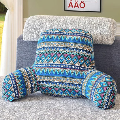 Bohemian Printed Reading Pillow with Support Arms Soft Bed Rest Pillows Back Support Cushion for Kids Reading Watching TV Sitting Up in Bed (20"×15"×8",Red)