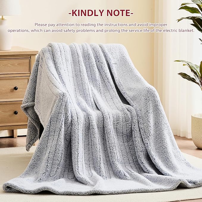Heated Electric Blanket Queen Size - 84"x90" Flannel Heating Blanket with 10 Heating Levels & 5 Time Settings Over-Heat Protection, Winter Warmer for Adults with ETL Certification（Grey）
