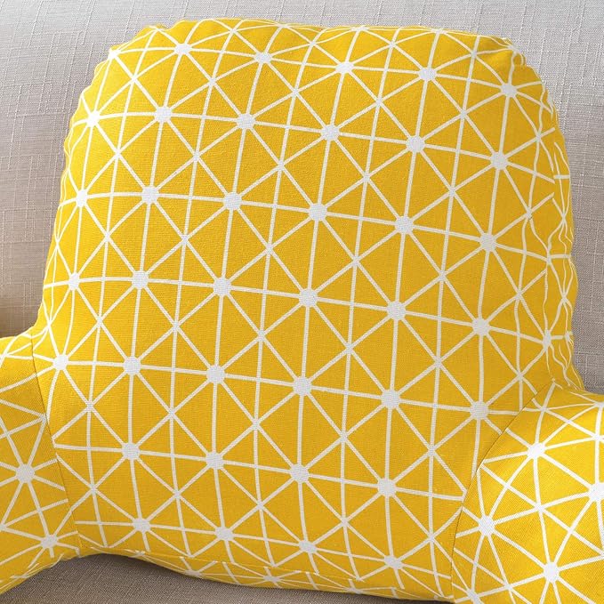 Bohemian Printed Reading Pillow with Support Arms Soft Bed Rest Pillows Back Support Cushion for Kids Reading Watching TV Sitting Up in Bed (20"×15"×8",Yellow)