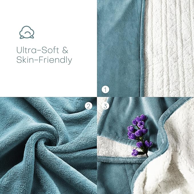LUXIAN Electric Heated Blanket King Size 90"x100" -Microplush & Sherpa Fabric Dual-Sided, 4 Heat Settings & 10 Hours Auto Off, Machine Washable, Lake Green