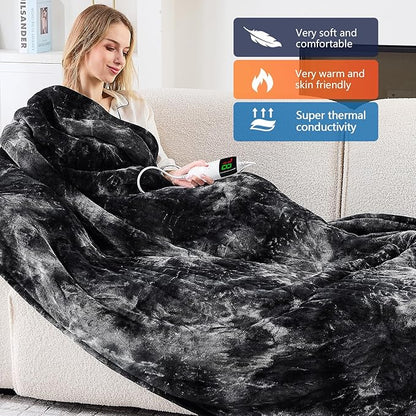 greenoak Heated Electric Blanket Queen, Faux Fur Sherpa Heating Blanket for Sofa Bed, Warm Winter Gifts for Women/Men, Heater Lap Blankets 5-Position Timer &10 Heating Levels 84''*90" Black