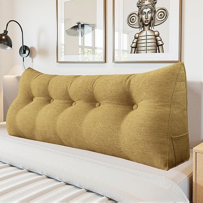 Headboard Wedge Pillow - Triangular Headboard Pillow Bed Rest Wedge Pillow for Sitting in Bed - Backrest Positioning Support Reading Pillow Daybed Pillows with Removable Cover