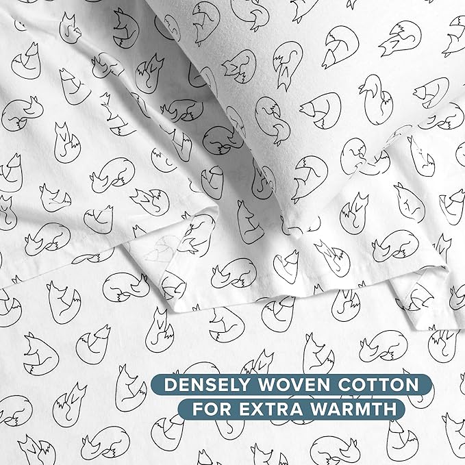 Bare Home Flannel Sheet Set Prints, 100% Cotton, Velvety Soft Heavyweight - Double Brushed Flannel for Extra Softness & Comfort - Deep Pocket - Bed Sheets (King, Feelin' Foxy)