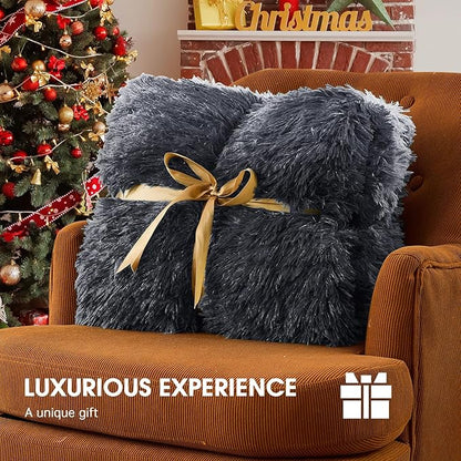 Heated Electric Blanket Queen–Faux Fur with Soft Thick SherpaWarm Winter Birthday Gifts for Women Grandma,Dual Control,10 Heat Settings,5 Time Settings, 84x90, Midnight Black