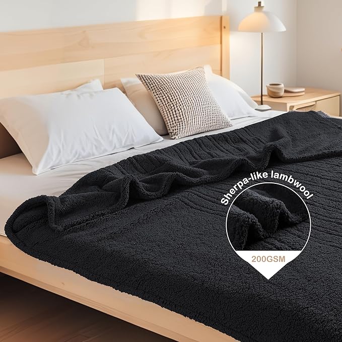 Electric Heated Blanket Full Size 72"×84" with 6 Heating Levels & 1-10Hs Auto Off, Heating Blanket Double Sided Plush Sherpa, Fast Heating, Machine Washable for Christmas Gift - Black