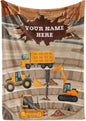 Personalized Blanket for Kids | Construction Truck Blanket | Fleece Throw for Boys and Girls | Kids & Toddlers | Tonka Bulldozer Dump Truck Loader Excavators (30x40 Fleece, V4)