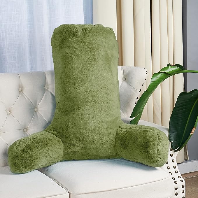 Home Soft Things Fox Faux Fur Bedrest Reading Pillow with DIY Filling, Need Assembly, Backrest Armrest Pillow Chair Back Support for Sitting up in Bed, Green Moss, 28" x 30" x 17"