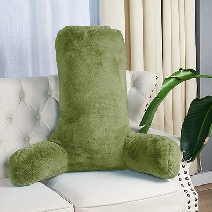Home Soft Things Fox Faux Fur Bedrest Reading Pillow with DIY Filling, Need Assembly, Backrest Armrest Pillow Chair Back Support for Sitting up in Bed, Green Moss, 28" x 30" x 17"