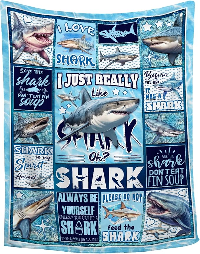 Shark Blanket Ocean I Just Really Like Sharks Throw Blanket Gifts for Girls Boys Kids Adults Soft Flannel Blanket for Sofa Couch Bed Warm Cozy Home Decor for All Seasons,40"x50"for Kids/Baby