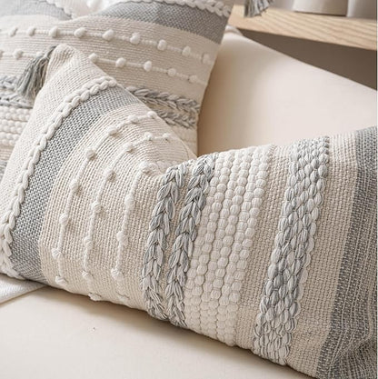 BlissBlush Gray Boho Decorative Throw Pillow Cover 22x22 Square Farmhouse Accent Cushion for Couch Sofa Livingroom Bedroom Pillowcase Modern Home Décor (Pack of 1)