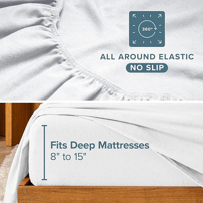 Bare Home Flannel Sheet Set 100% Cotton, Velvety Soft Heavyweight - Double Brushed Flannel - Deep Pocket (Twin, White)
