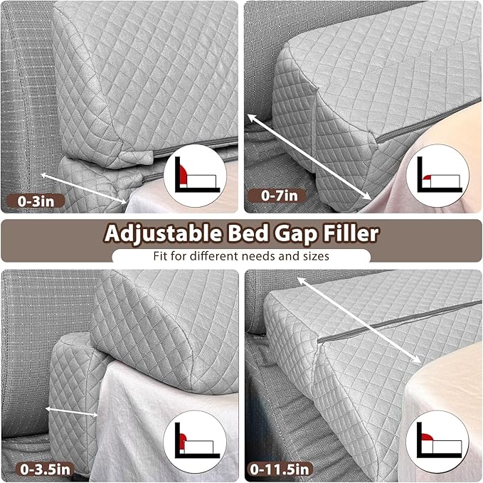 4 Modes Pillow Wedge for Headboard Gap, Foldable Bed Wedge Pillow, Bed Gap Filler King Size Fill The Gap (0-7"), Mattress Gap Filler Long Pillow Between Headboard and Mattress