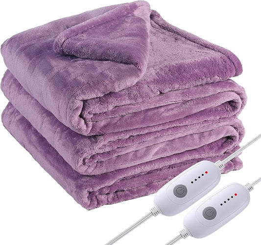 Electric Heated Blanket Queen Size 84"x90", Dual Control Fast Heating Cozy Heated Blanket for Bed, 10 Hours Auto Off & 5 Heating Levels, Warm Gift for Grandma-Light Purple