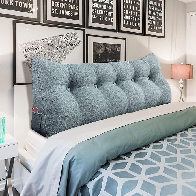 Wedge Headboard Pillow Dorm Room Reading Pillow Back Support for Sitting Up in Bed Bolster Lumbar Cushion Body Positioning Bedrest Gifts for Mom Cotton Linen 59in Gray Queen