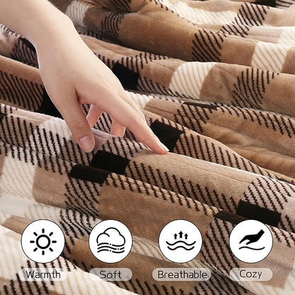 Electric Heated Blanket 72"x84" Full Size, Soft Flannel and Sherpa Double-Sided Material with 4 Heating Levels and 10 Hours Auto-Off, Machine Washable, Cozy Plush Fabric for Home, Brown Plaid