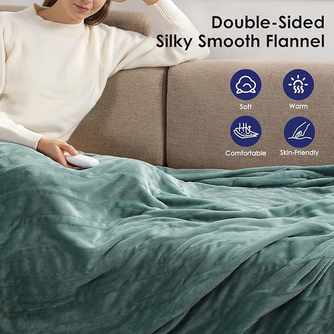 Heated Blanket Queen Size Electric Blanket 84''X90'', Ultra Soft Silky Flannel with 5 Heat Levels & 10 Hrs Timer, ETL Certified & Overheat Protection, Best Gifts for Grandma (Hunter Green)