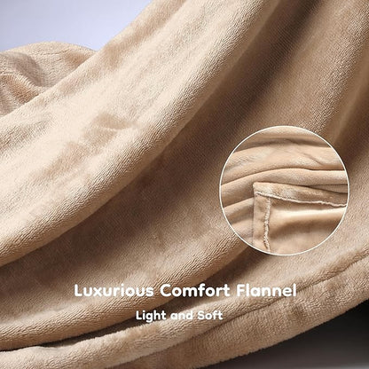 Electric Heated Blanket 50" x 60" Throw Size Breathable Warm Flannel Heated Blanket with 4 Heating Levels & 3 Hours Auto Shut Off, Control Temperature and Washable, for Sofa and Bed - Light Brown