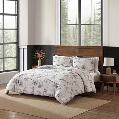 Eddie Bauer - Twin Comforter Set, Reversible Bedding with Matching Sham, Oeko-Tex Certified, Dorm Essentials (Rocky Mountain Cabin Grey)
