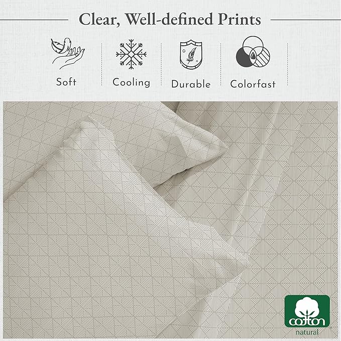 California Design Den Full Size Bed Sheets Set - 400 Thread Count Sateen, Natural 100% Cotton Sheets Full Size, Deep Pocket and Durable Bedding Set - Taupish-Sage Crosshatch