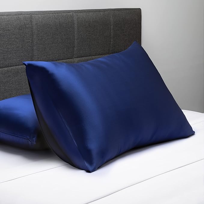 Fishers Finery 25mm 100% Pure Mulberry Silk Pillowcase (Navy Queen 2 Pack)
