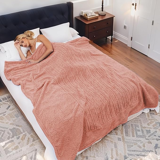 Heated Throw Heating Blanket Electric Throw Size 50" x 60" with 5 Levels Heating & 3Hs Auto Off, Microplush Flannel & Warm Sherpa, Machine Washable, Great Christmas Birthday Gifts, Pink