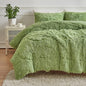 Wajade Faux Fur Plush Sage Green Comforter Set Fluffy Fuzzy Shaggy Bedding Set - 3PC Queen Size Microfiber Soft Warm Quilt Set