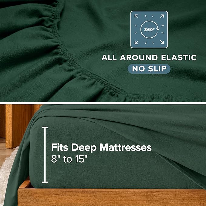 Bare Home Flannel Sheet Set 100% Cotton, Velvety Soft Heavyweight - Double Brushed Flannel - Deep Pocket (Twin, Forest Green)
