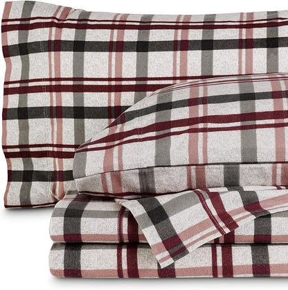 Bare Home Cotton Flannel Sheet Set Prints, 100% Cotton, Velvety Soft Heavyweight - Double Brushed for Softness & Comfort - Deep Pocket - Bed Sheets (Twin XL, Nordic Plaid - Black)