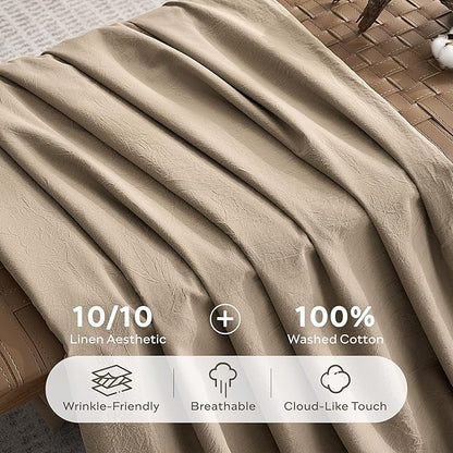 JELLYMONI 100% Washed Cotton Duvet Cover King – Soft, Breathable Linen-Look Bedding with Natural Wrinkle Texture, Button Closure, 3-Piece Set (Dusty Khaki, 104"x90")