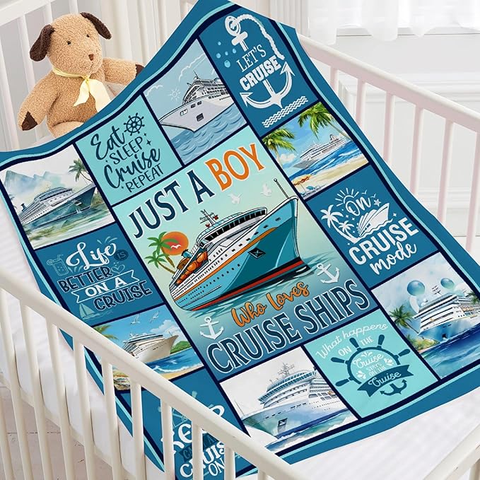Cruise Blanket Just A Boy Who Loves Cruise Ships Fleece Blanket Kids Adult Ocean Voyage Cruise Ship Print Lightweight Throw Blankets Soft Cozy Bedroom Couch Sofa All Season Use (40" L X 30" W)