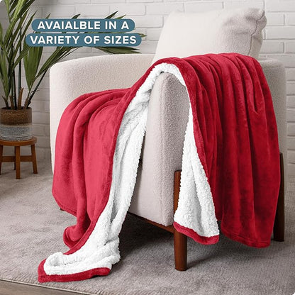Bare Home Sherpa Fleece Blanket - Twin/Twin Extra Long - Blanket for Bed, Sofa, and Couch - Warm & Lightweight - Fluffy & Soft - Reversible (Twin/Twin XL, Red)
