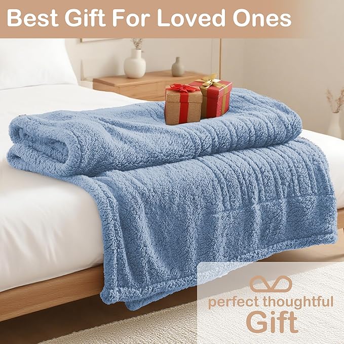 Electric Heated Blanket Full Size 72"×84" with 6 Heating Levels & 1-10Hs Auto Off, Heating Blanket Double Sided Plush Sherpa, Fast Heating, Machine Washable for Christmas Gift - Light Blue