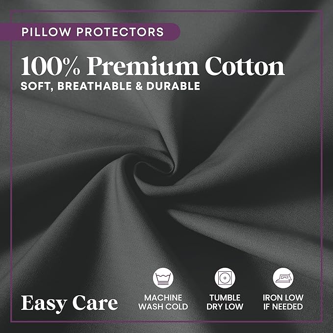 CirclesHome Pillow Protectors 2 Pack King Zippered - 100% Cotton Breathable Pillowcases - Protects Pillows from Dirt, Dust and Debris (King - Set of 2 - 20x36)