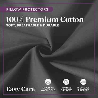 CirclesHome Pillow Protectors 4 Pack Queen Zippered - 100% Cotton Breathable Pillowcases - Protects Pillows from Dirt, Dust and Debris (Queen- Set of 4 - 20x30)