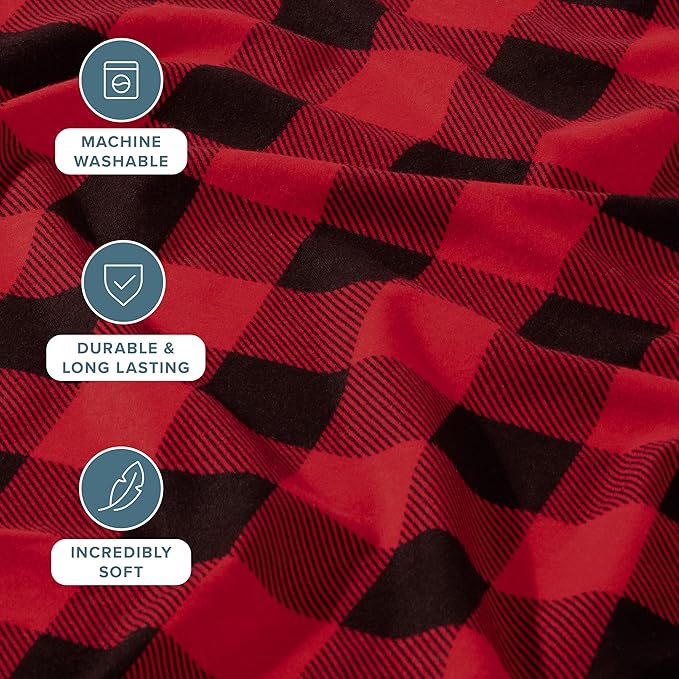 Bare Home Flannel Sheet Set Prints, 100% Cotton, Velvety Soft Heavyweight - Christmas Holiday Sheets - Double Brushed Flannel - Extra Softness, Comfort - Deep Pocket (Full, Buffalo Plaid - Red/Black)
