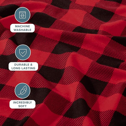 Bare Home Flannel Sheet Set Prints, 100% Cotton, Velvety Soft Heavyweight - Christmas Holiday Sheets - Double Brushed Flannel - Extra Softness, Comfort - Deep Pocket (Full, Buffalo Plaid - Red/Black)