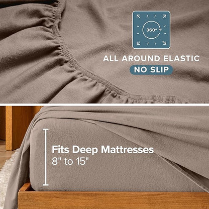 Bare Home Flannel Sheet Set 100% Cotton, Velvety Soft Heavyweight - Double Brushed Flannel - Deep Pocket (California King, Taupe)
