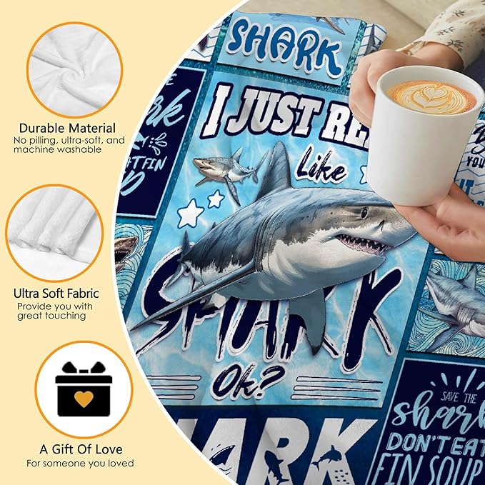 Shark Blanket Ocean I Just Really Like Sharks Throw Blanket Gifts for Girls Boys Kids Adults Soft Flannel Blanket for Sofa Couch Bed Warm Cozy Home Decor for All Seasons,30"x40"for Baby/Pets