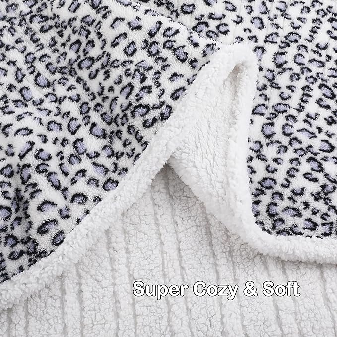 Electric Heated Blanket Full Size 72"×84" with 6 Heating Levels & 10Hs Auto Off, Heating Blanket Double Sided Plush Sherpa, Fast Heating, Machine Washable for Christmas Gift Leopard Print Blue & White