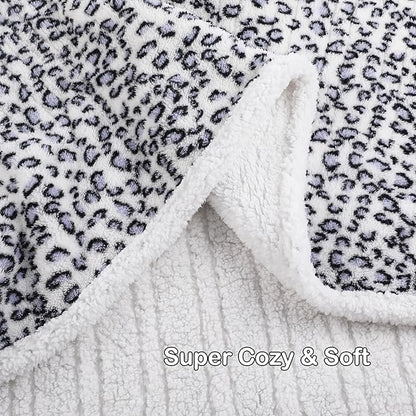 Electric Heated Blanket Throw 50"×60" with 6 Heating Levels &3 Hours Auto Off, Heating Double Sided Plush Sherpa, Fast Heating, Machine Washable Leopard Print Blue & White