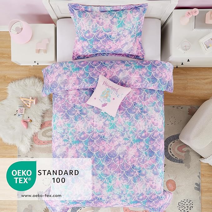 Twin Comforter Set for Girls- 3 Pieces Glow in The Dark Mermaid Twin XL Bedding Set with 1 Comforter, 1 Decor Pillow & 1 Pillow Shams