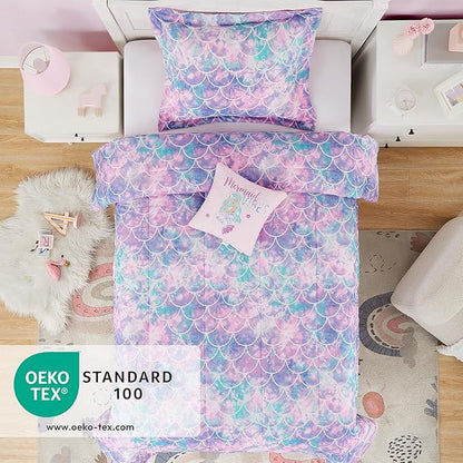 Twin Comforter Set for Girls- 3 Pieces Glow in The Dark Mermaid Twin XL Bedding Set with 1 Comforter, 1 Decor Pillow & 1 Pillow Shams