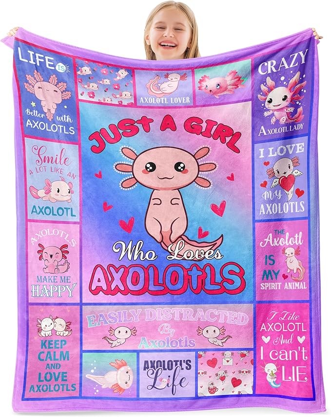 Just A Girl Who Loves Axolotls Blanket for Girls Kids, Cute Axolotls Gifts for Girls, Axolotls Themed Gifts, Axolotls Lover Gifts, Axolotls Gifts for Birthday Christmas, Axolotls Blanket 50" X 40"