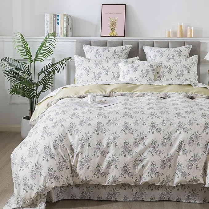 FADFAY College Duvet Cover Set Twin XL Vintage Rose Floral Bedding Shabby Peony Dorm Room Comforter Cover Set 100% Percale Cotton Ultra Soft Quilt Cover with Hidden Zipper Closure 3Pcs, Twin XL Size
