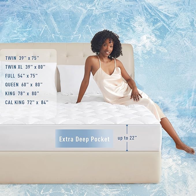 Sunflower Cooling Quilted Twin XL Mattress Protector, Mattress Pad Twinxl Chill Soft, College Dorm Twinxl Mattress Cover, 18-22" Extra Deep Pocket Thin Version, Machine Washable Durable