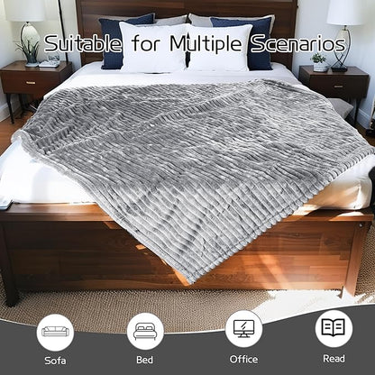 Electric Heated Blanket Full-Size 72x84 Inch - Ultra Soft Silky Flannel with Ribbed Texture, 10 Heating Levels and 12 Hours Auto-Off Feature - Grey