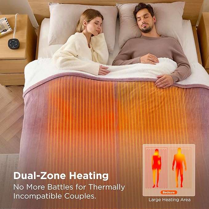 Bedsure Electric Blanket Queen Size - Dual Control Heated Blanket Queen, Fast Heating with 10 Time Settings & 10 Heat Settings, Warm Gifts for Women Grandma (84x90 inches, Pink)